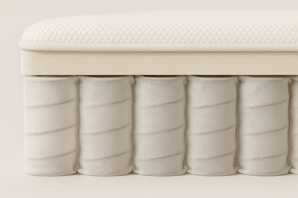 Detalhe das molas na escolha de um colchão de mola ensacada ou espuma.