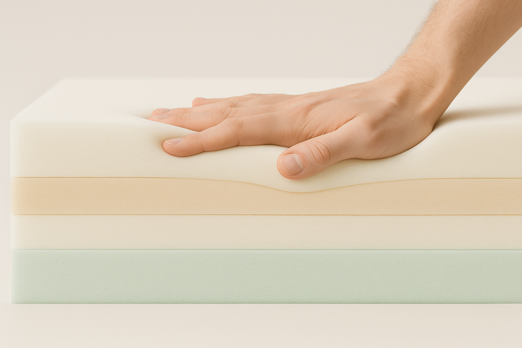 Camadas de conforto em um colchão de mola ensacada ou espuma.